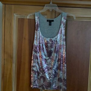 INC, sequins, pink and grey top